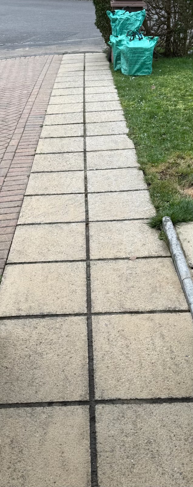 Outdoor path slabs with cleaned joints and tidied paving lines